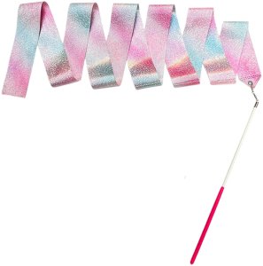 Wstążka Gimnastyczna Do Tańca Ćwiczeń Róż Fiolet Błękit Błyszcząca 205x5cm 3