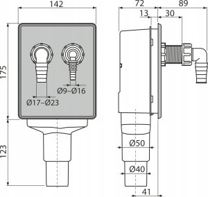 Syfon pralkowy podtynkowy do podłączeniu dwóch urządzeń, nierdzewny DN40 i DN50 2
