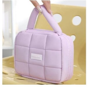 eCarla Kosmetyczka damska pikowana kuferek z rączką 21 x 17 x 8 cm KS139FIO 4