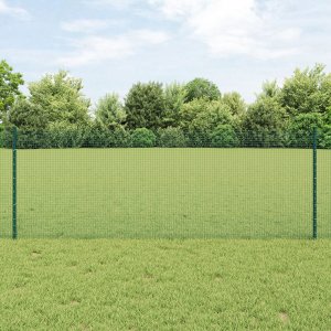 vidaXL Ogrodzenie ze spawanej siatki  z 5 słupkami U Zielone 0.8x10 m Stal 1