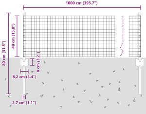 vidaXL Ogrodzenie ze spawanej siatki z 5 słupkami szary 0.4x10 m stalowe 8