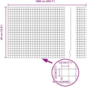 vidaXL Ogrodzenie ze spawanej siatki z 5 słupkami szary 0.4x10 m stalowe 9