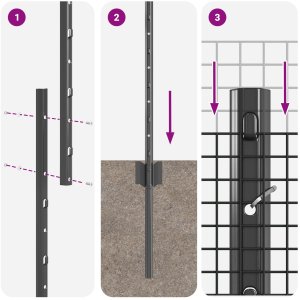 vidaXL Ogrodzenie z drutu spawanego z 88 słupkami Szare 1x100 m Stal 10
