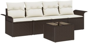 vidaXL 5-częściowy zestaw sofy ogrodowej z poduszkami Brązowy Poli Rattan 2