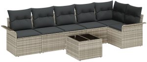 vidaXL 7-Częściowy Zestaw Sofy Ogrodowej z Poduszkami Szary Polirattan 2