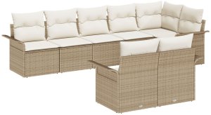 vidaXL Zestaw 8-osobowy sofa ogrodowa z poduszkami Beżowy Polirattan 2