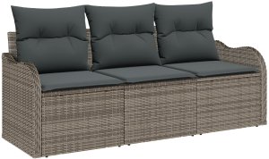 vidaXL Zestaw 3-częściowej sofy ogrodowej z szarymi poduszkami z polirattanu 2