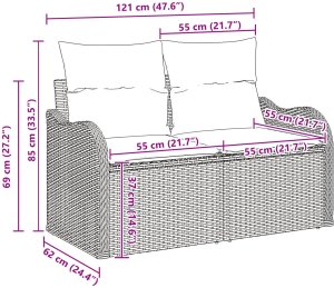 vidaXL Zestaw 3-częściowej sofy ogrodowej z szarymi poduszkami z polirattanu 8