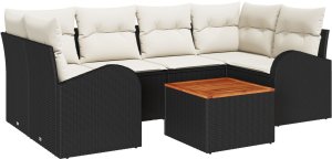 vidaXL Zestaw 7-sof ogrodowych z poduszkami czarny polirattan akacja 2