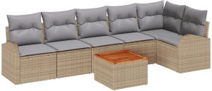 vidaXL 7 Częściowy Zestaw Sofy Ogrodowej z Poduszkami Beżowy Poli Rattan Akacja 2
