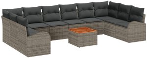 vidaXL 11-częściowy zestaw kanap ogrodowych z poduszkami Szary Polirattan Akacja 2