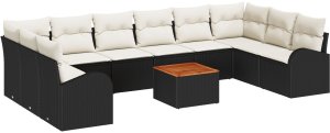 vidaXL Zestaw sofy ogrodowej z 11 elementami z poduszkami czarny polirattan akacja 2