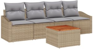 vidaXL 5-Częściowy Zestaw Sof Ogrodowych z Poduszkami Beżowy Polirattan Akacja 2