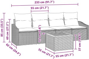 vidaXL 5-Częściowy Zestaw Sof Ogrodowych z Poduszkami Beżowy Polirattan Akacja 8