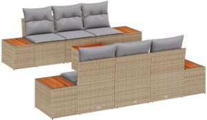 vidaXL Zestaw sof ogrodowych w składzie 7 elementów Beżowy Polirattan Akacja 2