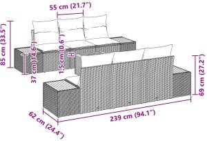 vidaXL Zestaw sof ogrodowych w składzie 7 elementów Beżowy Polirattan Akacja 8