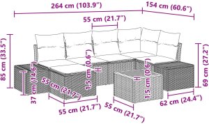 vidaXL Zestaw 7 elementów sofy ogrodowej z poduszkami czarny polirattan akacja 10