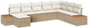 vidaXL Zestaw 8-elementowy sof ogrodowych z poduszkami Beżowy Polirattan Akacja 2