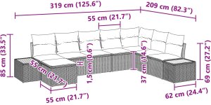 vidaXL Zestaw 8-elementowy sof ogrodowych z poduszkami Beżowy Polirattan Akacja 9