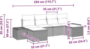 vidaXL Zestaw sofy ogrodowej 6-częściowej z poduszkami Beżowy Polirattan Akacja 8