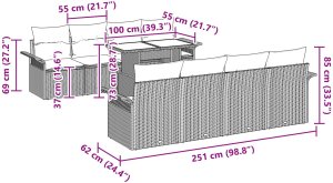 vidaXL 9-elementowy zestaw sof ogrodowych  z poduszkami Czarny Polirattan 10