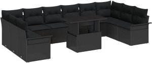 vidaXL Zestaw 11 Części Sofy Ogrodowej z Poduszkami Czarny Rattan PE 2