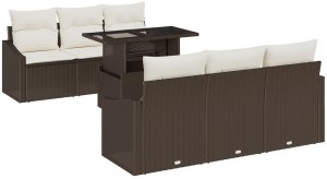 vidaXL Zestaw sofy ogrodowej 7 elementów Brązowy Syntetyczny rattan 2