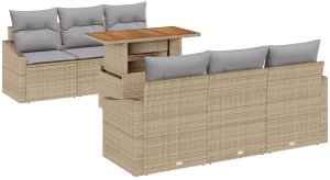 vidaXL 7-częściowy zestaw jadalniany z poduszkami Beżowy Polirattan Akacja 2