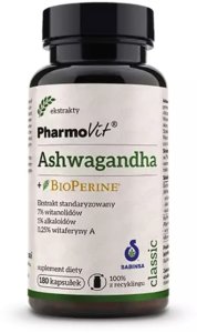 Pharmovit Ashwagandha + BioPerine suplement diety 180 kapsułek 150ml 1