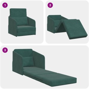 vidaXL Sofa Łóżko 2 w 1 Ciemnozielona 65x80x83 cm Welur 10