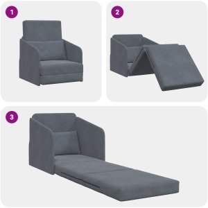 vidaXL Sofa łóżko 2-w-1 Ciemnoszara 65x80x83 cm Welur 10