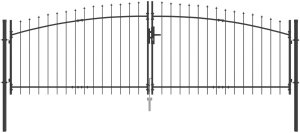 vidaXL Bramka ogrodowa z szpicem, podwójnie otwierana, szara 125x400 cm, stalowa 2