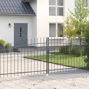 vidaXL Bramka ogrodowa z szpicem, podwójnie otwierana, szara 125x400 cm, stalowa 4