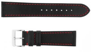 Skórzany pasek do zegarka Connect A03 18 mm czarny czerwona nitka . 4