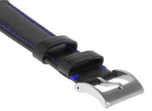 Skórzany pasek do zegarka Connect A02 18 mm czarny niebieska nitka . 2