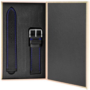 Skórzany pasek do zegarka Connect A02 18 mm czarny niebieska nitka . 3