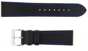 Skórzany pasek do zegarka Connect A02 18 mm czarny niebieska nitka . 4