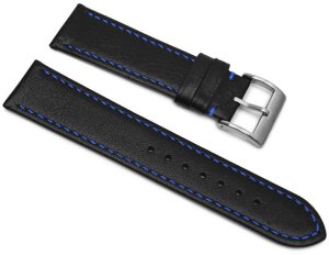 Skórzany pasek do zegarka Connect A02 18 mm czarny niebieska nitka . 5