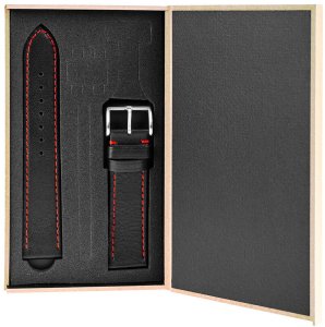 Skórzany pasek do zegarka Connect A03 20 mm czarny czerwona nitka . 3