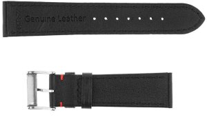 Skórzany pasek do zegarka Connect A03 20 mm czarny czerwona nitka . 6