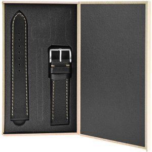 Skórzany pasek do zegarka Connect A01 18 mm czarny beżowa nitka . 3