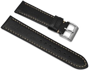 Skórzany pasek do zegarka Connect A01 18 mm czarny beżowa nitka . 5