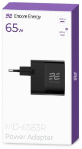 Nowa ładowarka sieciowa Encore Energy GaN QC 4+ PD 3.0 USB-A USB-C x2 65W MD-6583R z wyświetlaczem 10