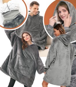 BLUZOKOC SZARY PONCZO BLUZA Z KAPTUREM KIESZEŃ KANGUR POLAR OVERSIZE 100% POLIESTER DLA MŁODZIEŻY DOROSŁYCH 1