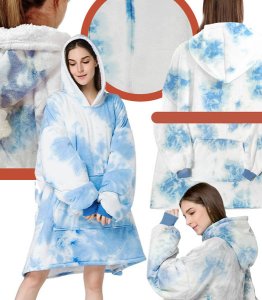 BLUZOKOC NIEBIESKI OMBRE PONCZO BLUZA Z KAPTUREM KIESZEŃ KANGUR POLAR OVERSIZE 100% POLIESTER DLA MŁODZIEŻY DOROSŁYCH 1