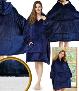 BLUZOKOC GRANATOWY PONCZO BLUZA Z KAPTUREM KIESZEŃ KANGUR POLAR OVERSIZE 100% POLIESTER DLA MŁODZIEŻY DOROSŁYCH 1