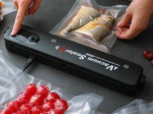 ZGRZEWARKA PRÓŻNIOWA PAKOWARKA ŻYWNOŚCI JEDZENIA DO PAKOWANIA ZASILANA MOCNA MOC 90 W 10 WORKÓW FOLI PRÓŻNIOWYCH 5