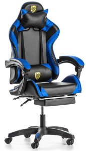 FOTEL GAMINGOWY Z PODNÓŻKIEM NIEBIESKI CZARNY KUBEŁKOWY BIUROWY OBROTOWY REGULOWANY NOWOCZESNY MASAŻER DLA GRACZA DZIECI MŁODZIEŻY 2