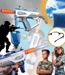 PISTOLET NA KULKI ŻELOWE NIEBIESKI WYRZUTNIA KARABIN AUTOMATYCZNY AKUMULATOROWY OKULARY POJEMNIK KULKI ŻELOWE 10000 SZT. DLA DZIECI DO ZABAWY 1
