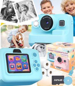 APARAT FOTOGRAFICZNY Z DRUKARKĄ NIEBIESKI WIDEO GRY NATYCHMIASTOWY DRUK 3 ROLKI USB DLA DZIECI 1